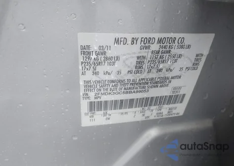2011 Ford Edge Se from USA, damaged, VIN 2FMDK3GC5BBA99053